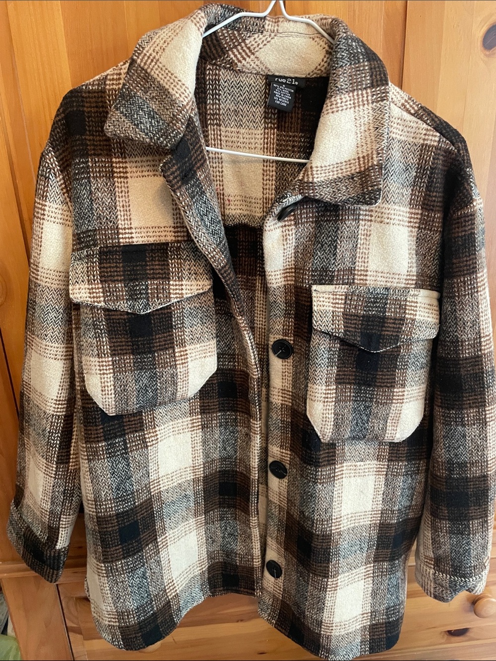 Rue21 Brown Cream Plaid Shirt Jacket Shacket